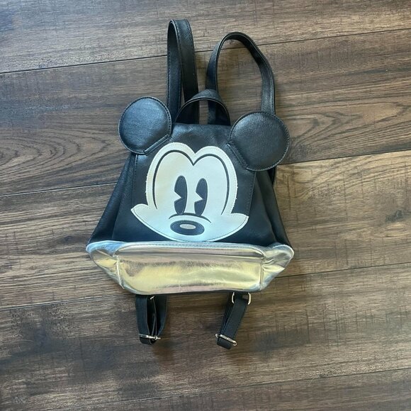 Disney Parks Mickey Mouse Mini Black White & Silver Backpack - Picture 2 of 6